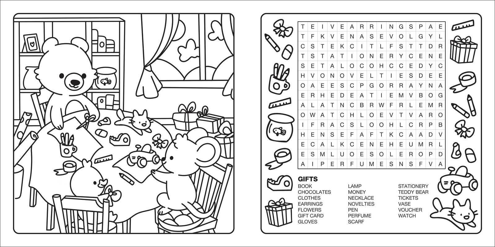 Clever Cuties: Cozy Coloring & Word Search Book by