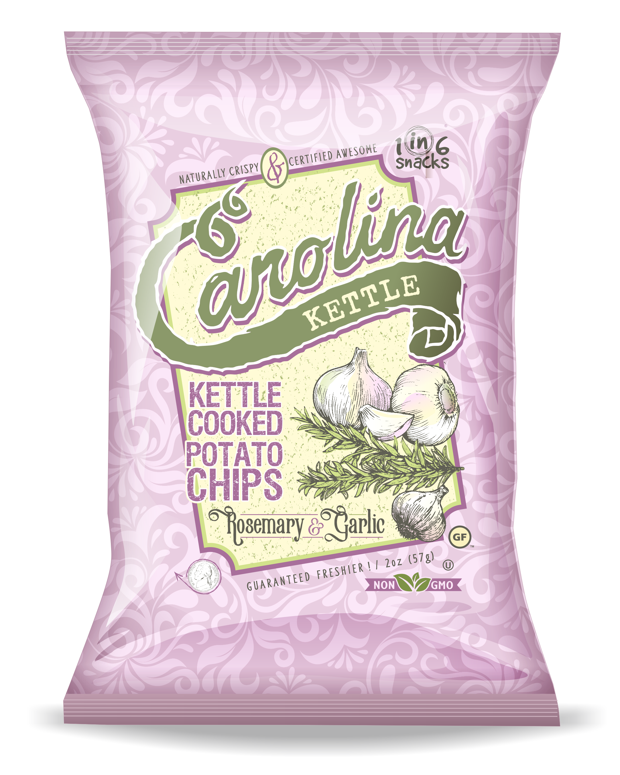 Rosemary & Garlic Carolina Kettle Potato Chips 2 oz Case(20)