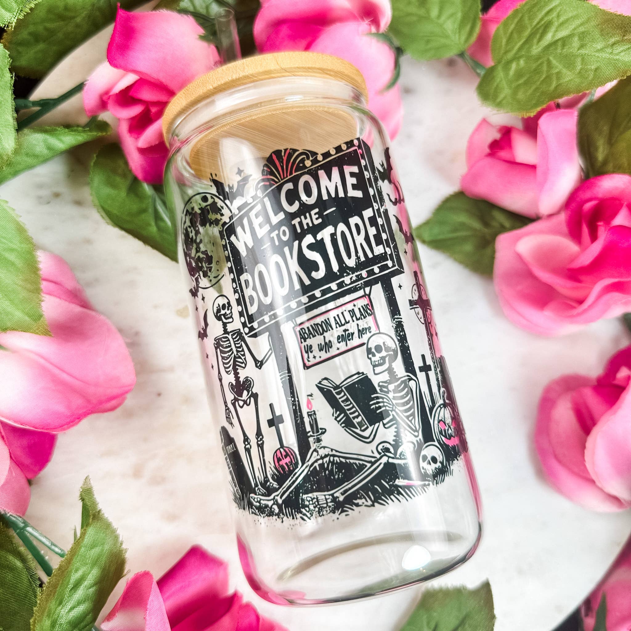 Welcome To The Bookstore 16oz Clear Glass Cup