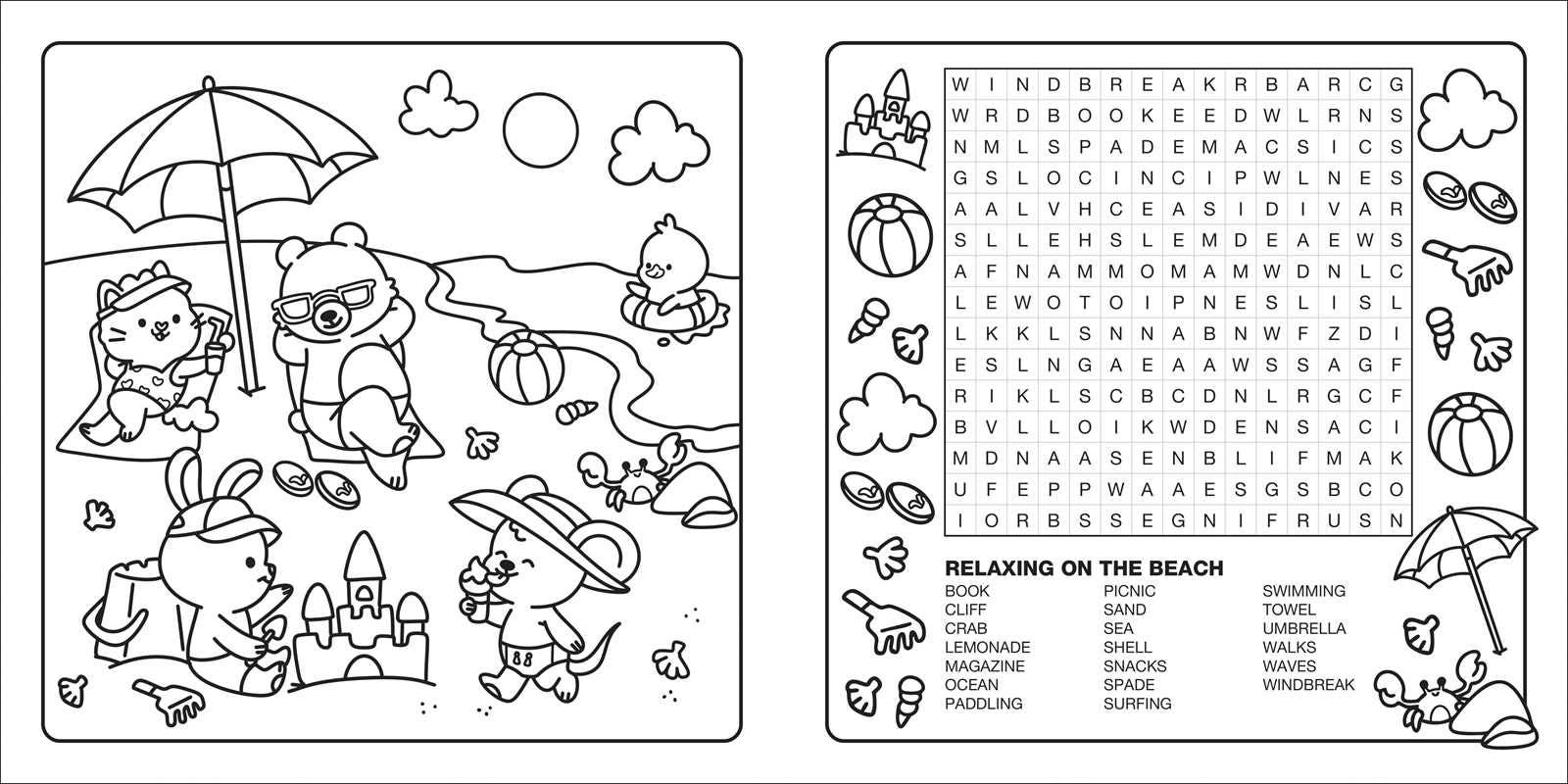 Clever Cuties: Cozy Coloring & Word Search Book by