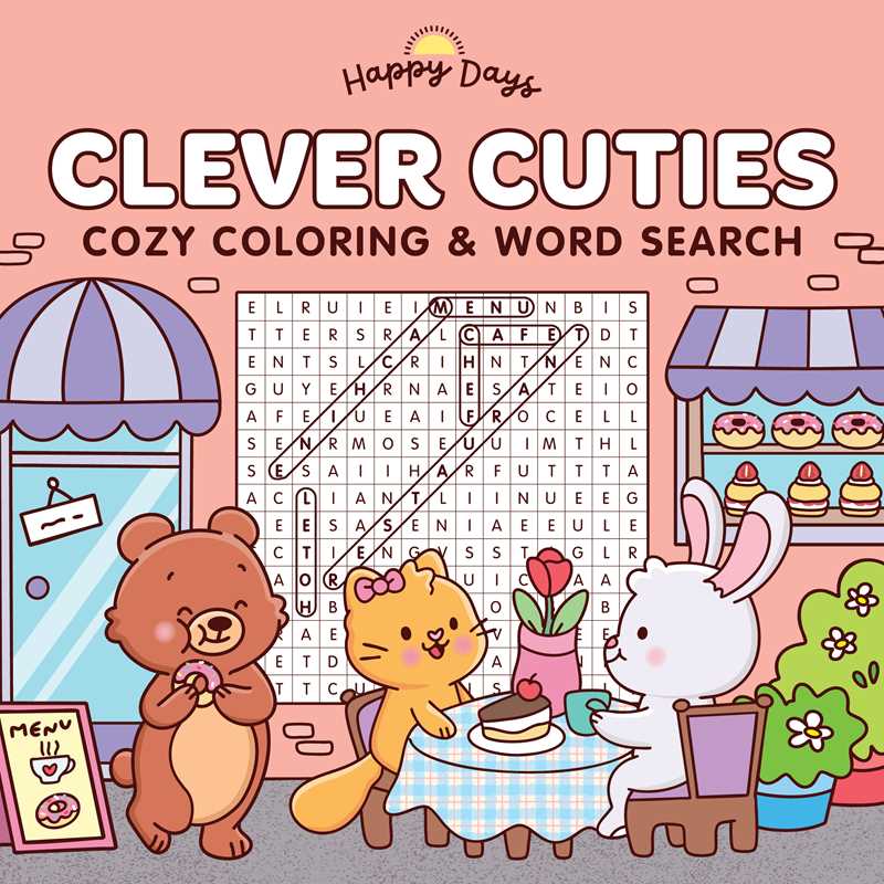Clever Cuties: Cozy Coloring & Word Search Book by