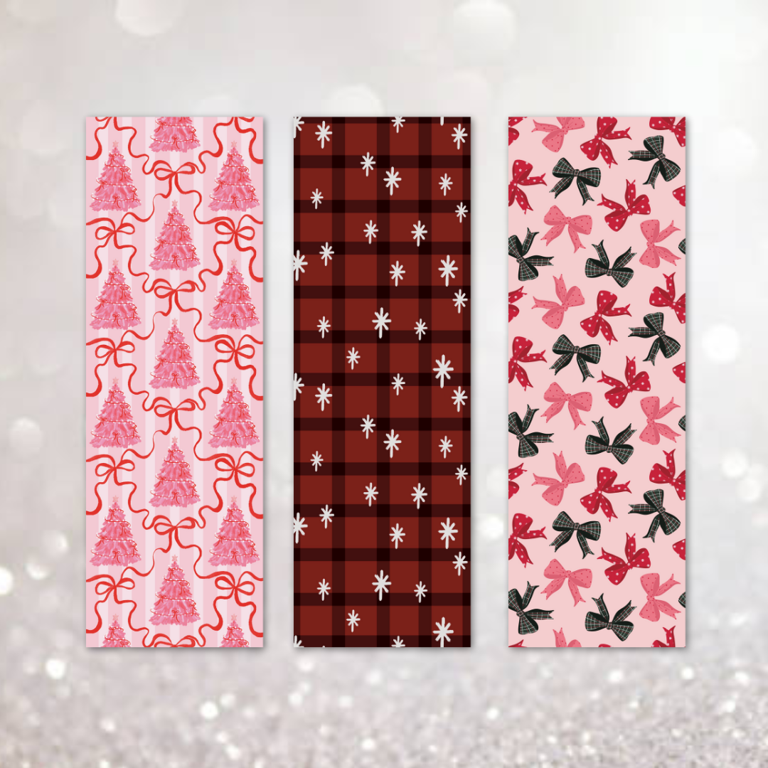 Pink Christmas Tree Bookmarks | Red Plaid, Bows