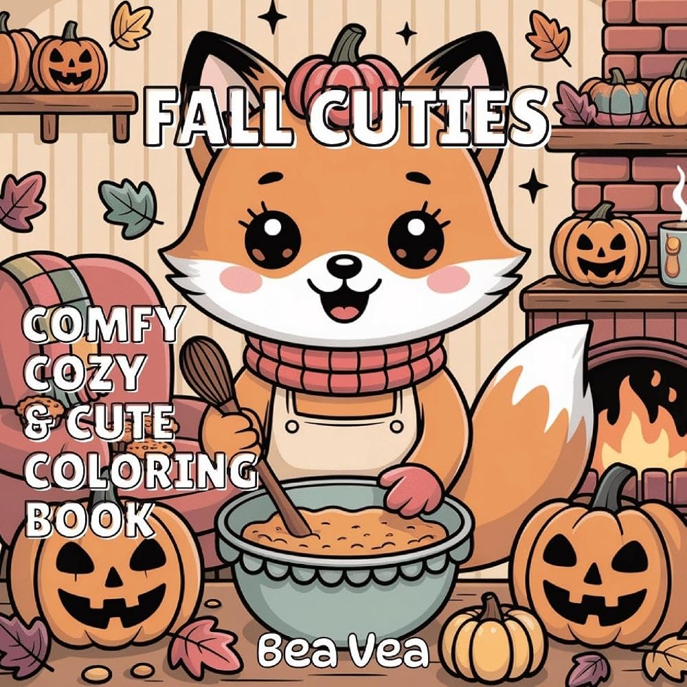 Fall Cuties Comfy, Cozy & Cute Coloring Book: 44 Bold & Easy Adorable Animal Coloring Pages for Relaxation For Adults and Teens cover image