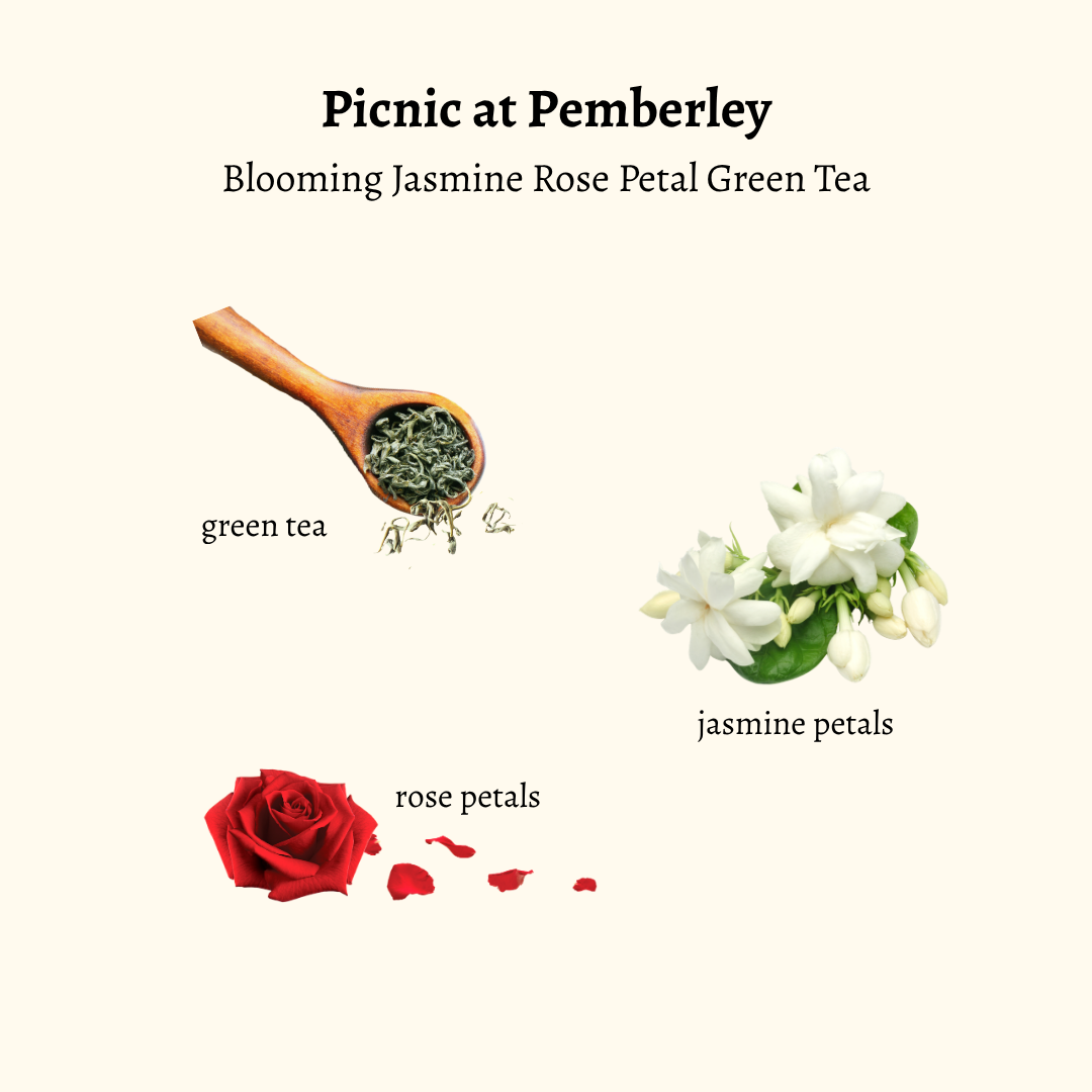 Picnic at Pemberley (Blooming Jasmine Rose Petal Green Tea) 2oz