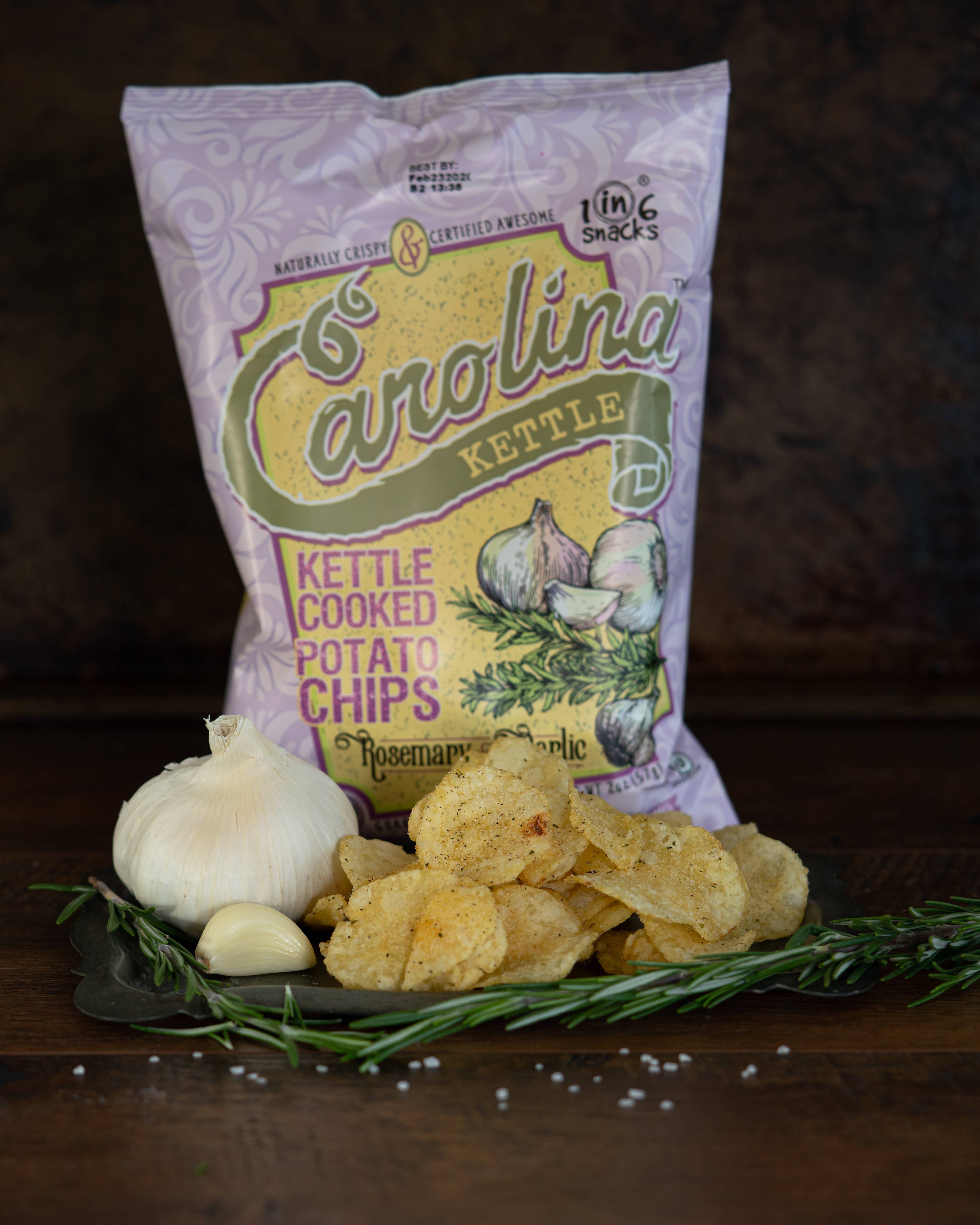 Rosemary & Garlic Carolina Kettle Potato Chips 2 oz Case(20)